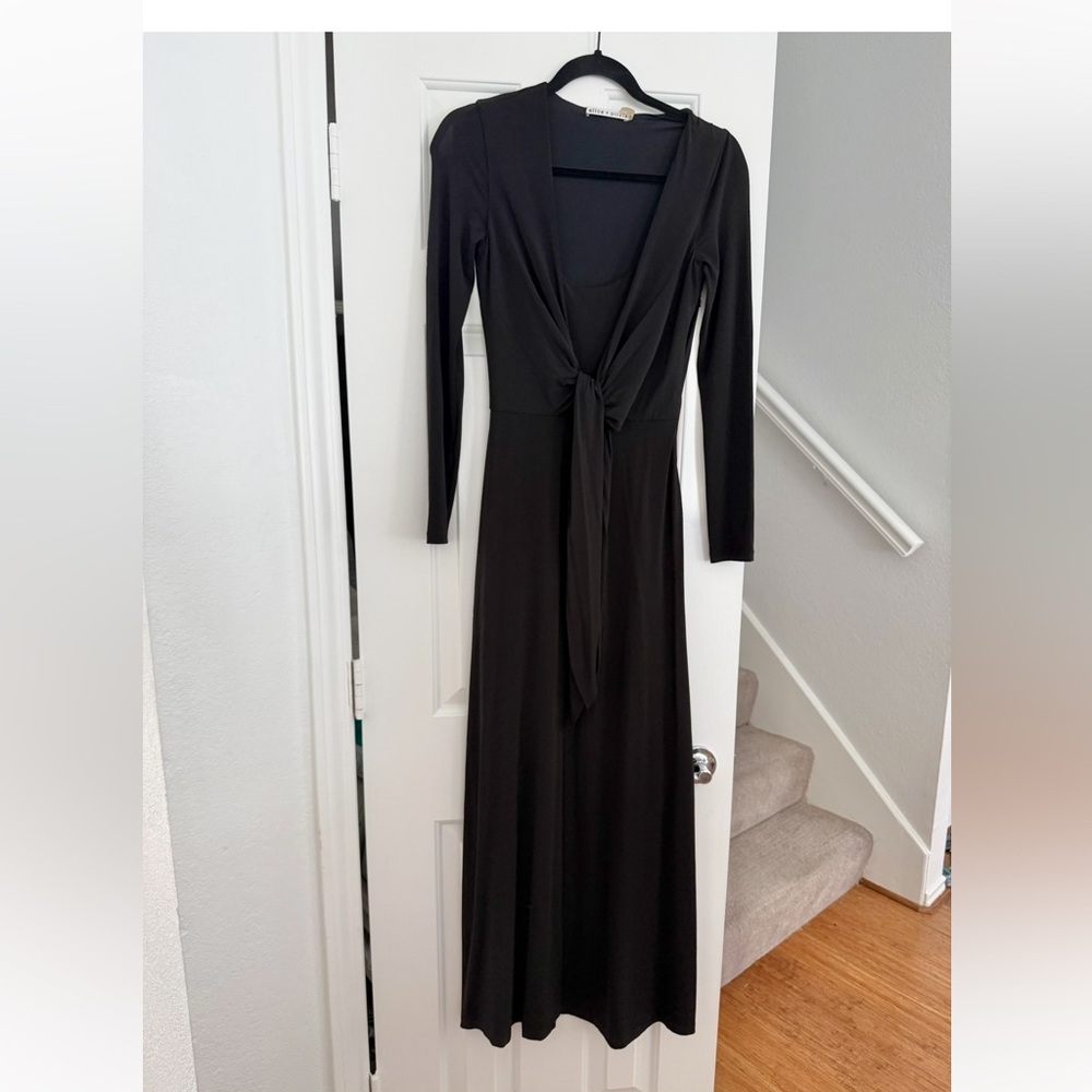 Alice & Olivia Long Sleeve Black Tie-Front Maxi Dress Size XS